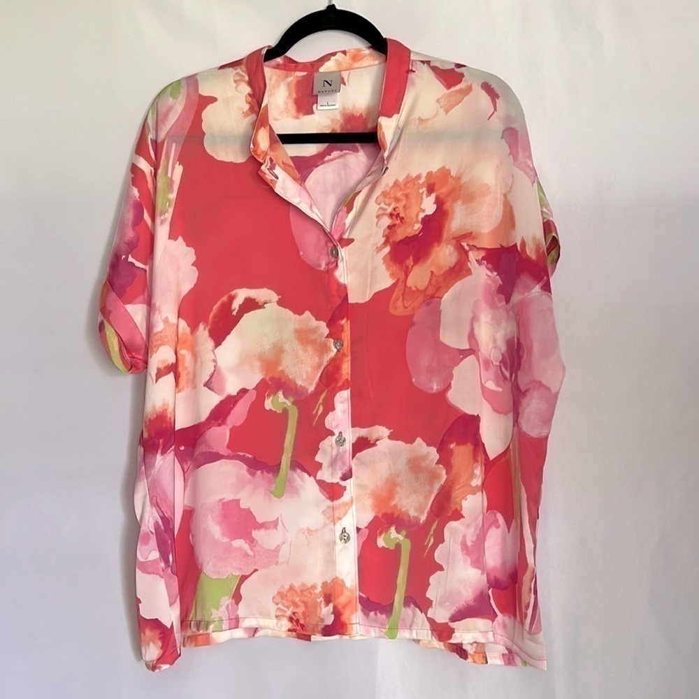 Natori Floral Short Sleeve Blouse L